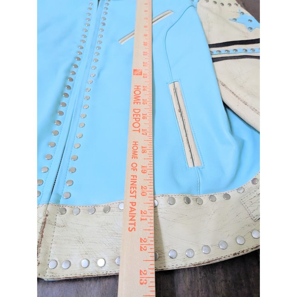 Wilson's RARE Vintage Aqua Leather Maxima Star Distressed Jacket Size L Large - Picture 10 of 11